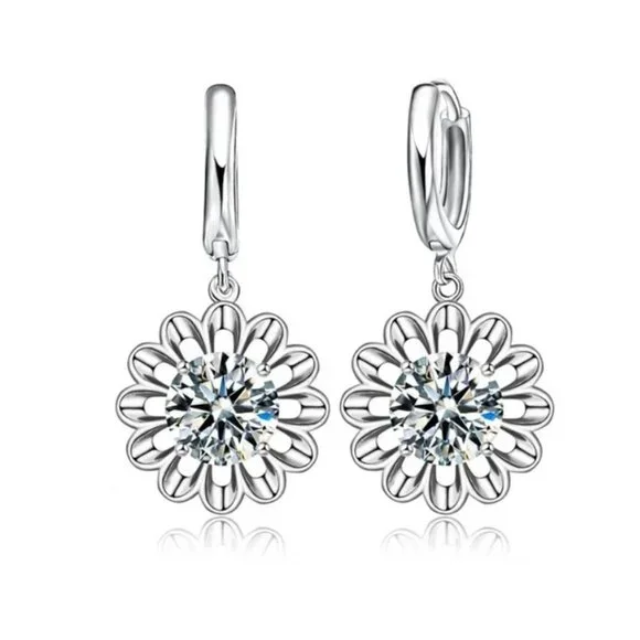 925 Sterling Silver Earrings And Necklace Set Bundle Shape Flower Minimalist - Picture 4 of 4